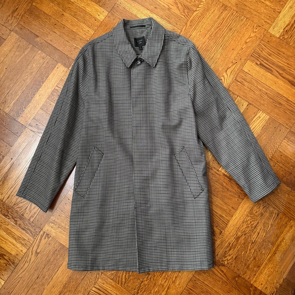 J Crew Mens Ludlow Car Coat Italian Cotton Houndstooth Size 46 (Adjusted to 42)